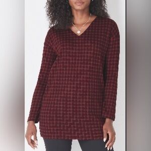 J.jill Simply Supima V-neck Tunic In Scarlet Merry Gingham Women Size Medium